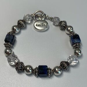 Silpada Rare Sterling Silver Sodalite Crystal FAITH Charm Toggle Clasp Bracelet